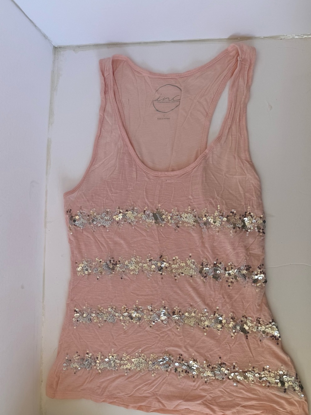 INC International Concepts Blush Pink Sequin-Striped Tank